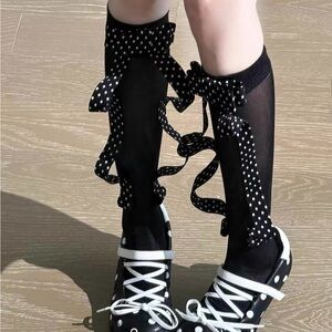 Y2k Balletcore Polka Dot Bow Calf Socks